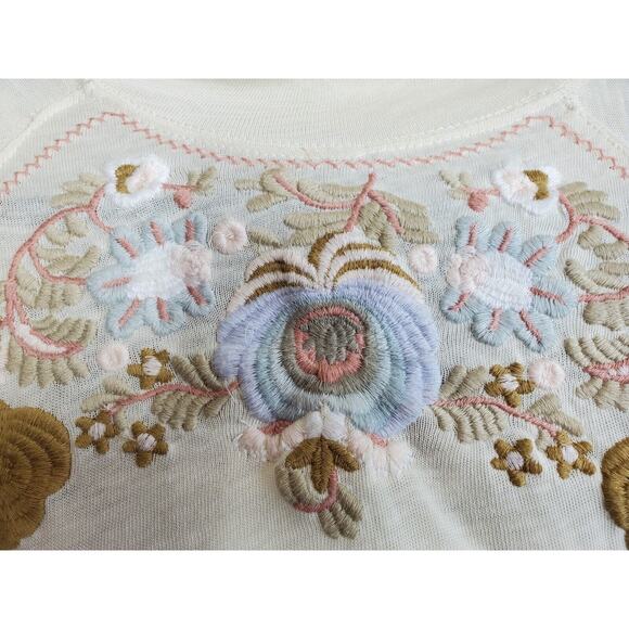 Free People Womens Top Disco Rose Heavily Embroidered Floral Ivory Cream Boho - Picture 10 of 12